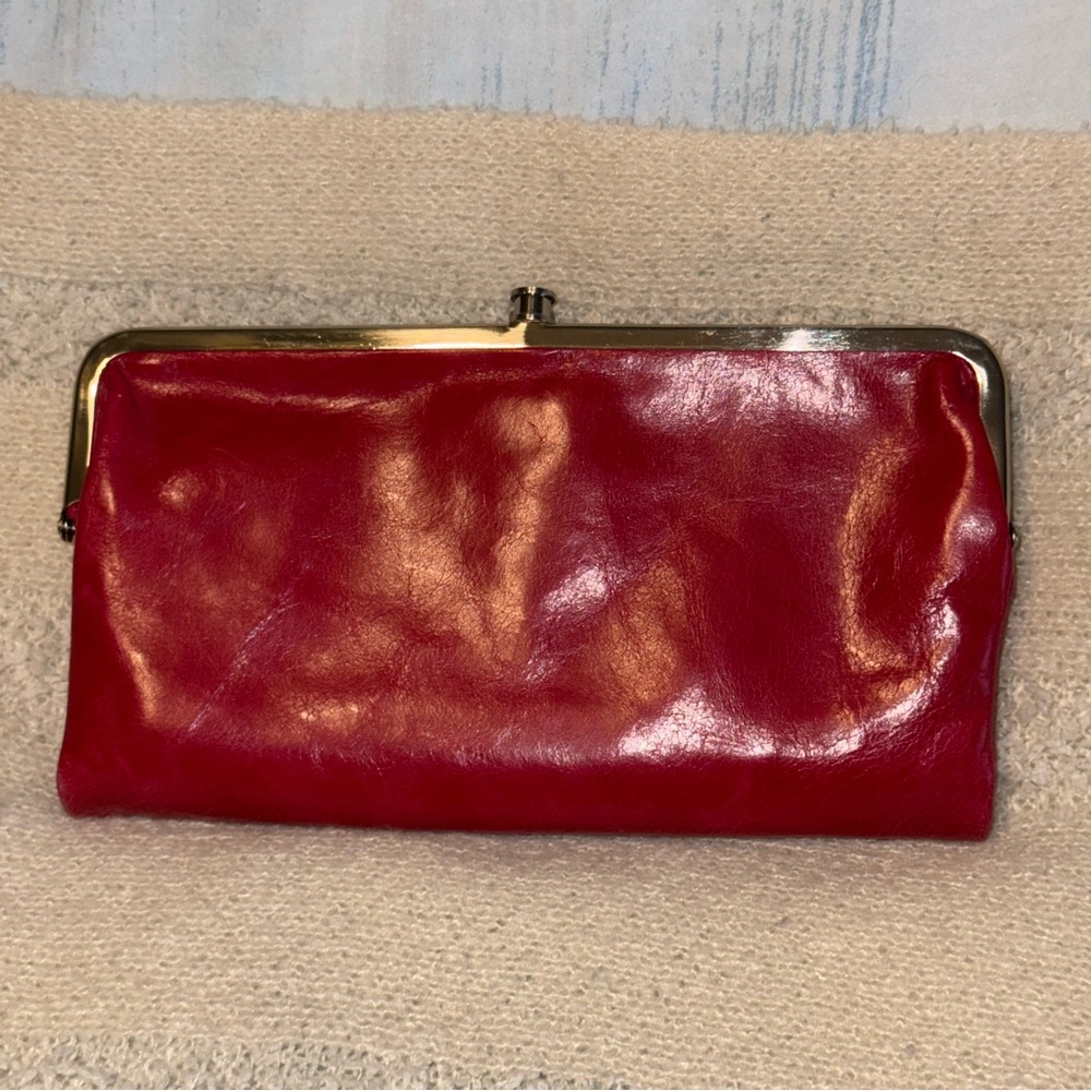 New HOBO International Lauren Double Frame Red Leather Wristlet Clutch
